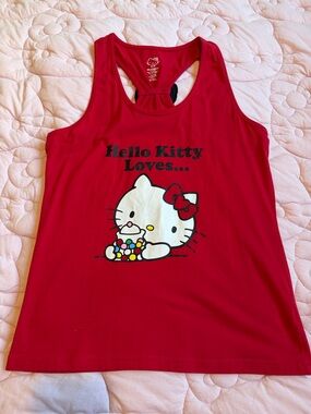 Hello Kitty Bright Red Graphic Tank with Polka-Dot Candy Print